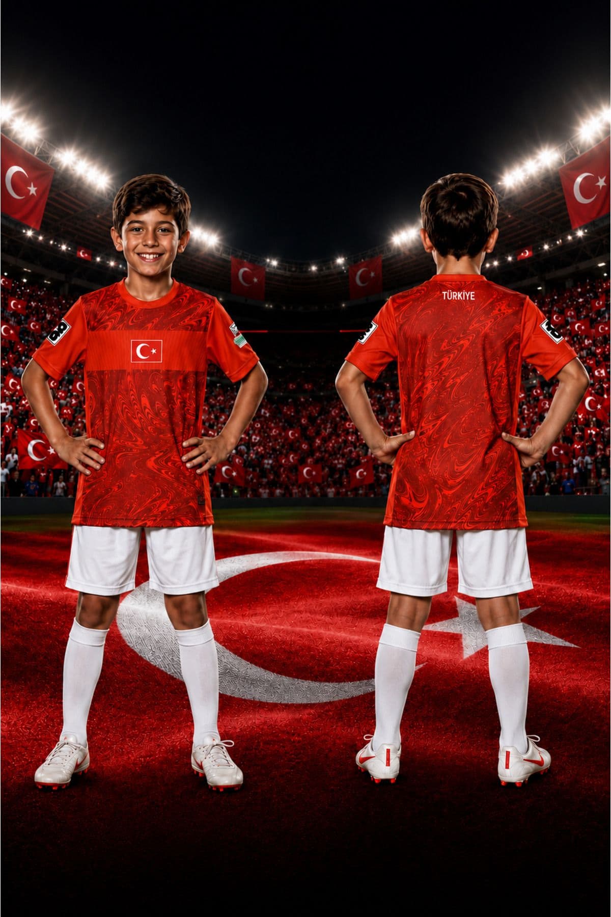 Çocuk Futbol Forma Takımı Kırmızı Beyaz Şortlu